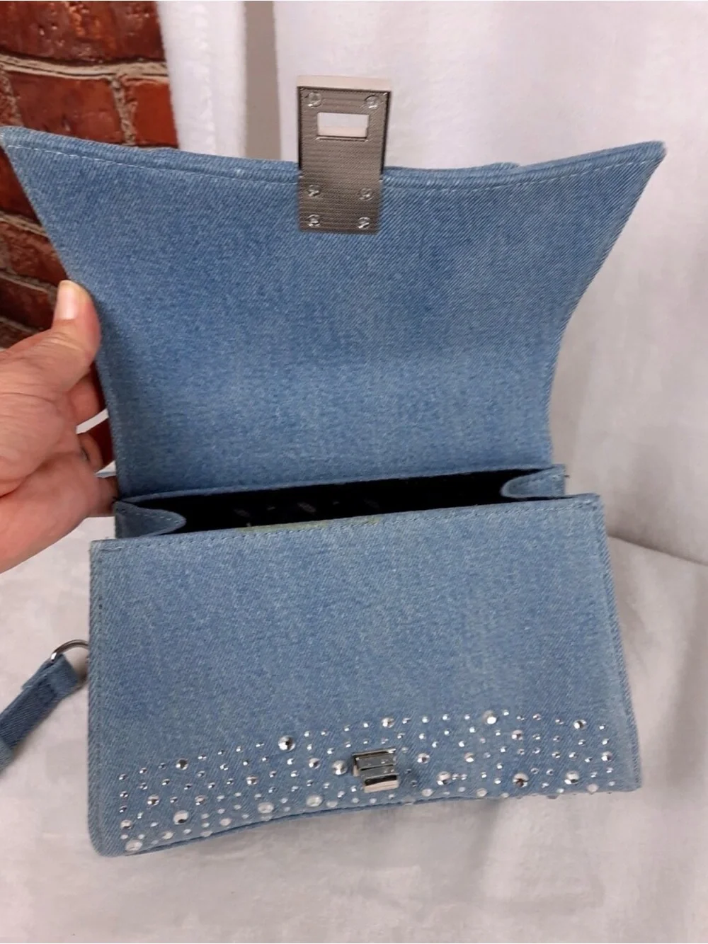 ALDO Light Blue Denim Satchel with Silver Studs